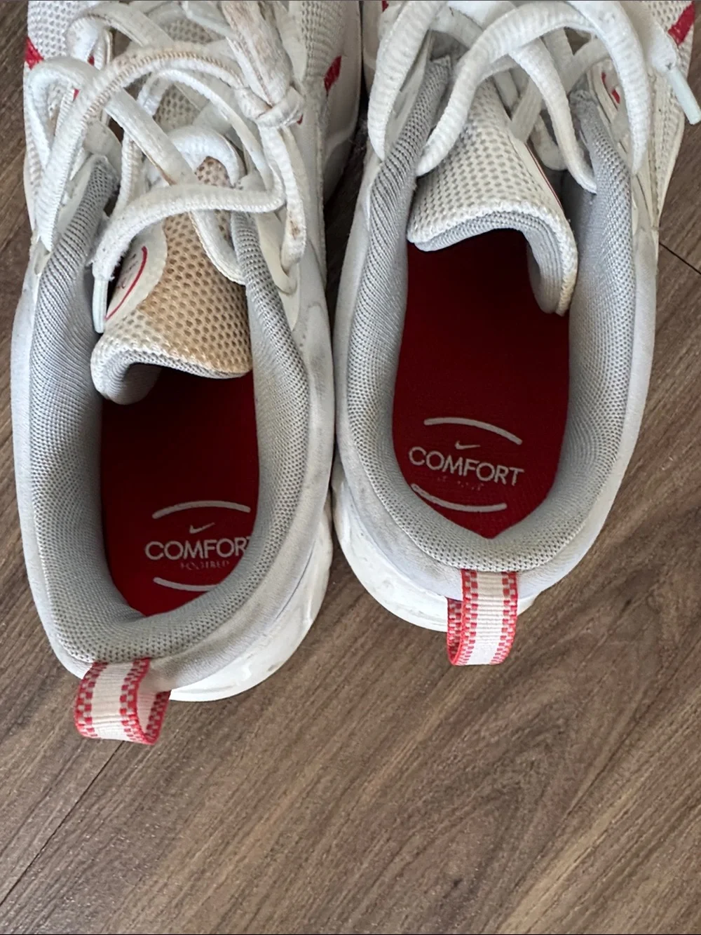 Nike Men’s White Sneakers with Red Trim